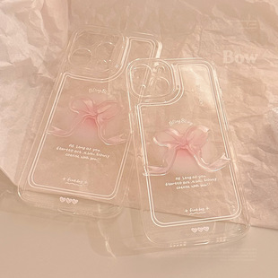 Three-Dimensional Pink Bow Suitable for Iphone16 Mobile Phone Case 13 Apple 15 Promax Transparent Case 11 Dropshipping