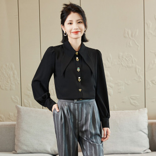 Professional Shirt Women's Large Lapel Fashion Elegant Design Sense Suit with Long Sleeve OL Fortress Shirt Workwear Shirt