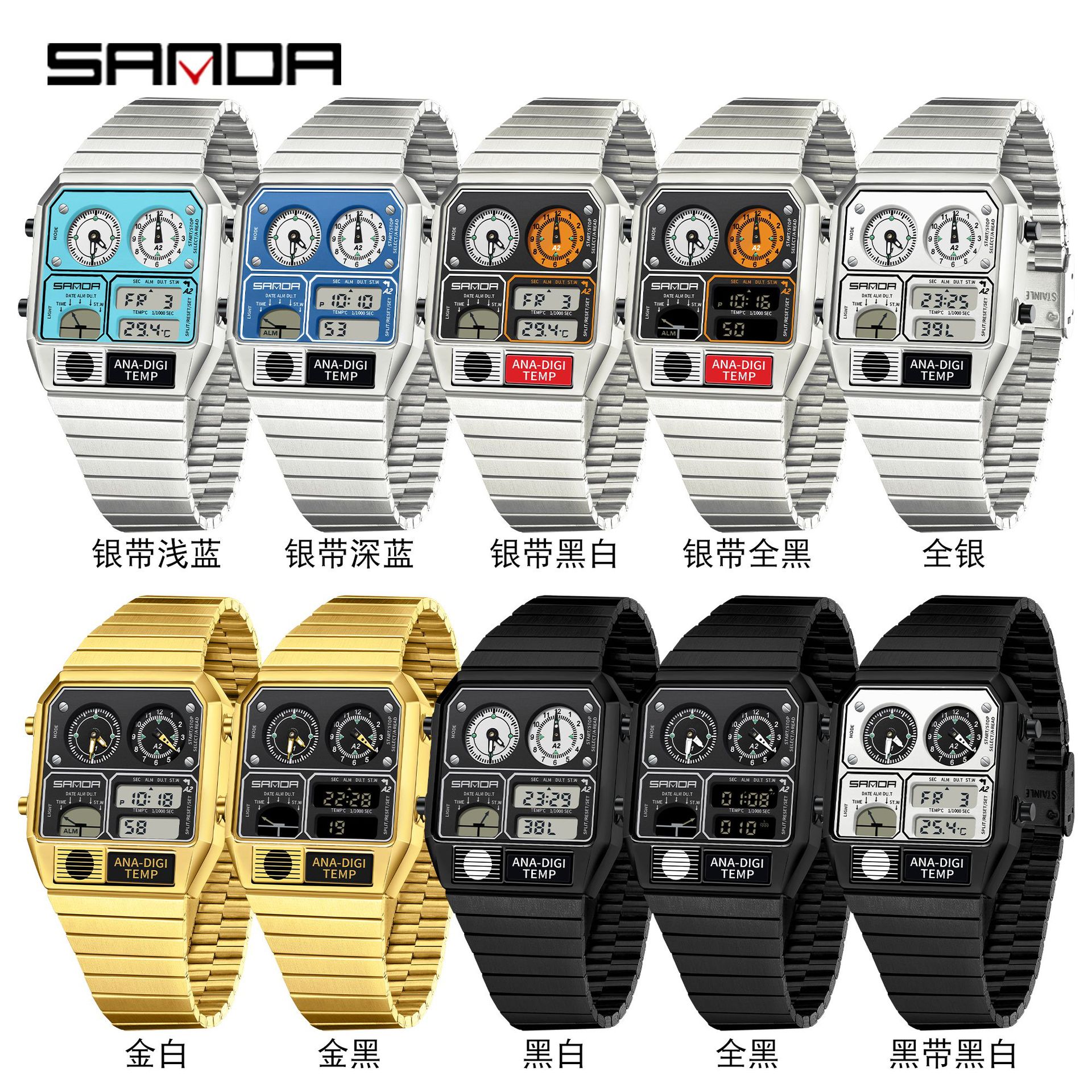 Hot-Selling Electronic Watch for Men and Teenagers, Casual Multi-Functional Temperature Measurement Stopwatch Chronograph Electronic Watch