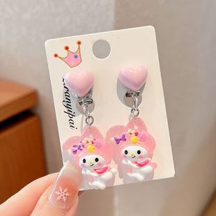 Ушной зажим для детей Sanrio не имеет отверстий, не повреждает уши, девочка Куроми ювелирные изделия ребенок новый милый принцесса серьги кольцо