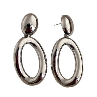 18k real gold electroplating exaggerated geometric hollow earrings women's European and American simple plain gold high-end earrings earrings