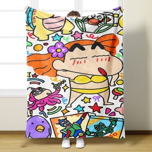 Cartoon crayon small new digital print flannel blanket bedroom sofa travel available, light and convenient