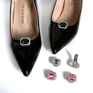 Light luxury exquisite pink green rhinestone high heel shoes buckle simple all-match Square acrylic diamond shoes accessories shoe flower