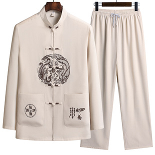 Middle-aged and elderly Tang suit men's long-sleeved suit father suit Chinese-style thin top for the elderly grandpa suit shirt spring and autumn