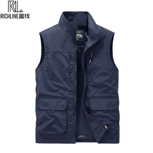 Rich line cross-border outdoor vest men's waistcoat spring and autumn thin photography fishing casual multi-pocket workwear vest jacket