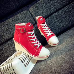 Z2024 Women's Shoes New Sports Casual Shoes 8cm High Top Inner Height Student Canvas Shoes Leisure Wedge Spring