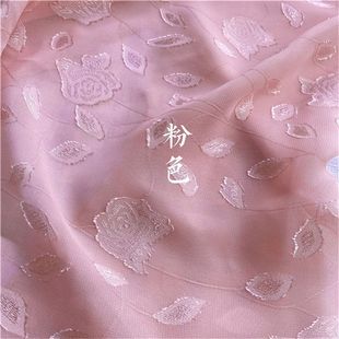 Розовая шифоновая жаккардовая ткань Hanfu Летнее тонкое старинное платье юбка вышитая полупрозрачная сказочная ткань