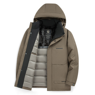 2024 Winter New Down Jacket Men's Warm Duck Down Collar Removable Hat Jacket Casual Dad Clothes