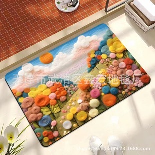 Cross-border Three-dimensional Flower Cashmere Floor Mat Toilet Absorbent Foot Mat Entrance Wear-resistant Door Mat Bathroom Non-slip Floor Mat