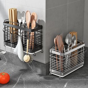 Stainless Steel Storage Artifact Kitchen Chopsticks Cage Knife Holder Integrated Wall Hanging Chopsticks Cage Spoon Draining Chopsticks Holder Storage Rack