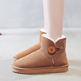 New Genuine Cowhide Snow Boots Women's Short Boots Thickeneded Winter Boots Cotton Shoes Women's Boots Genuine Leather Student Men's and Women's Shoes Low Tube