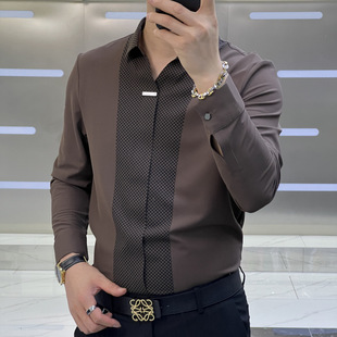 [1800 Collection] Autumn New Men's Advanced Light Luxury Long Sleeve Shirt Fashion Business Leisure Joker Repair