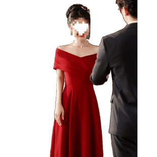 D6C Hepburn-Style Waist-Cinching Evening Dress for Women, Light Luxury Niche Long High-End Banquet Slimming Elegant Toast Dress Custom-Made