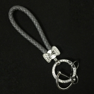 Fashion creative rhinestone spring ring bow handmade braided rope girl small jewelry car key rope buckle ornaments