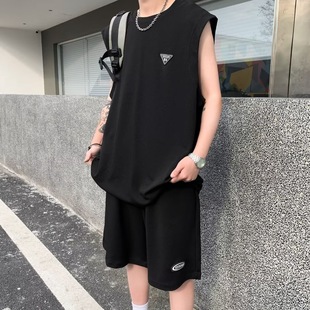 2024 New Sleeveless T-shirt Men's Summer Casual Sports Running Quick-drying Vest Shorts Basketball Clothes suit T White