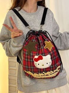 Hello Kitty Японский милый ретро-американский красный клетчатый мешок