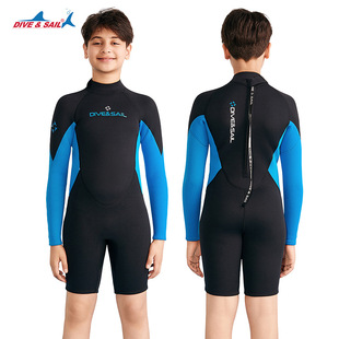 Cross-border 2.5mm children's diving suit one-piece long sleeve shorts medium and large children teenagers snorkeling surfing warm swimsuit