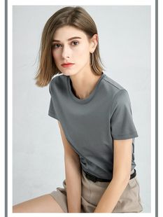 [walking volume boutique] cool feeling non-ironing mulberry silk T-shirt slim simple top versatile thin short sleeve V-neck cotton T