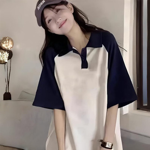 2025 new junior high school Senior high school students loose cotton Polo collar short sleeve T-shirt girls big children summer clothes