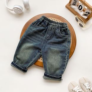 Cross-border Baby Jeans Spring and Autumn Ins Men's and Women's Trousers Infant Soft Denim Casual Pants Trendy Outgoing Pants