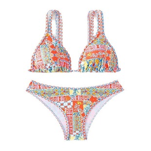 Хулудао Купальник 2024 новый европейский и американский принт bikini купальник дамы высокого класса чувство пляж бикини с горячими источниками