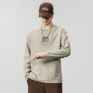 2024 autumn and winter new T-shirt sweater men's loose plus size long sleeve cotton youth fashion brand all-match top T-shirt fashion
