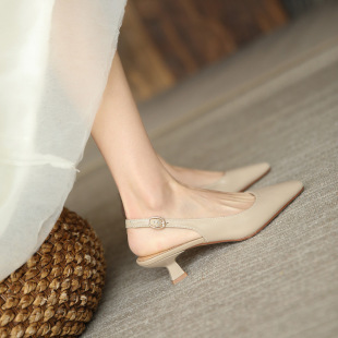 Inside and outside full leather pedicure hollow high heels 2024 summer New pointed sandals women's genuine leather commuter work shoes 43