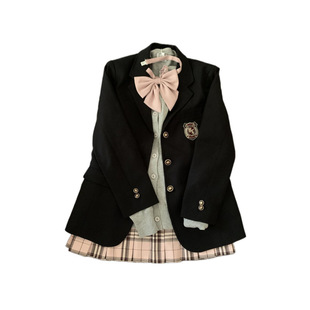 Korean-style Academy-style JK Uniform Blazer Bow Knitted Cardigan Plaid Pleated Skirt Three-piece Set for Women