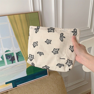 [in stock] 33192 texture butterfly large capacity cosmetic bag jacquard striped fabric travel portable storage bag