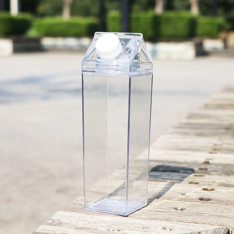 LEEYNEER Milk Carton Water Bottle Transparent Square Milk Bottle Portable Plastic Transparent Juice Bottle - View #5
