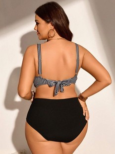 European and American plus size Plus Fertilizer Swimsuit Russian suit Split Swimsuit Vest Women's Tankini Strip Printed Pit Strip