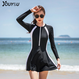 Youyou Swimming Suit Women's 2020 New Explosions One-piece Long-sleeved Large Size Slim Belly Covering Conservative ins Style Fairy Fan