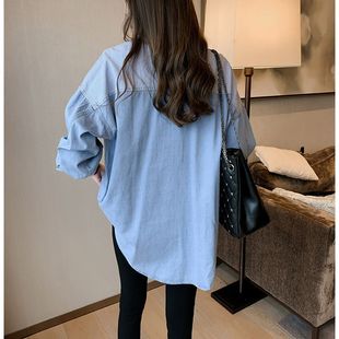 Denim shirt women's design sense niche long sleeve autumn 2024 new loose retro Hong Kong style shirt coat tide