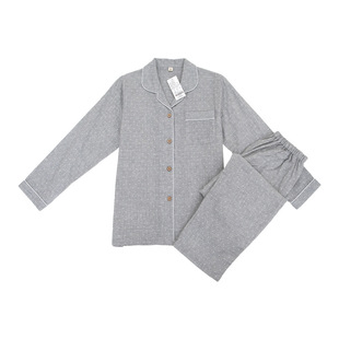 Double-Layer Yarn Pajamas Pure Cotton Non-Printed Japanese-Style Pure Cotton Spring and Summer New Couple's Home Clothes Long-Sleeved Trousers