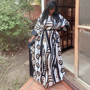 European and American Long Robe Beach Blouse Rayon Ink Printed Loose Beach Long Dress Bikini Sunscreen Shirt