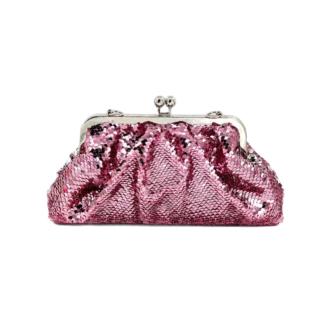 Sequined evening bag for women, gold kiss lock clasp, gold clutch, party dress bag, chain crossbody bag, cross-border