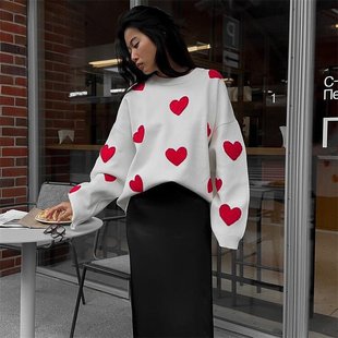 European and American Cross-border New Long-sleeved Loose Casual All-match Autumn and Winter Turtleneck Sweater Love Embroidered Crewneck Top