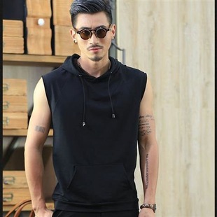 Harajuku-style European and American Men's Vest Loose Korean Fashionable All-match Hoodie Sleeveless T-shirt Summer Hoodie