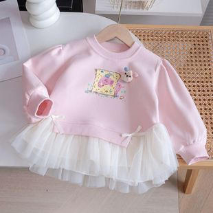 2025 New Children's Spring and Autumn Girls' Sweatshirt Spring Long Sleeve T-shirt Baby Girl's Western Style Cartoon All-match Top