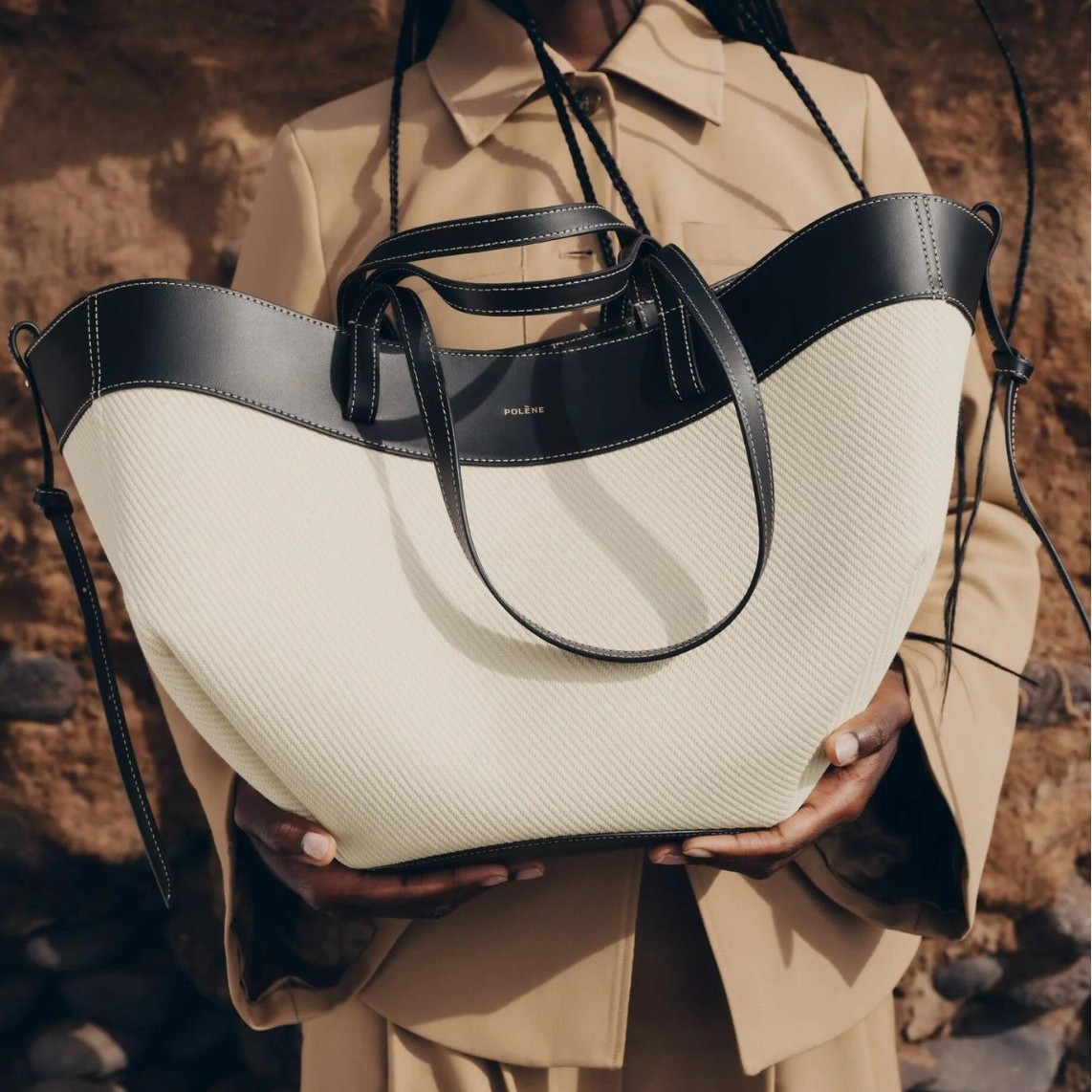 French Niche Brand Polene Tote Bag New Model Knitted Patchwork Handbag Shoulder Bag Large Capacity Trendy Commuter Bag