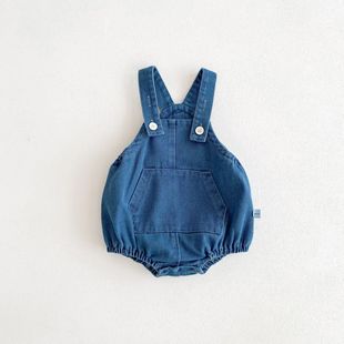 Instagram Style Autumn Children's Wear Korean Style Baby Boy and Girl's Strap Bag Fart Pants Baby's All-match Pocket Crane Pants Sling Climbing Suit