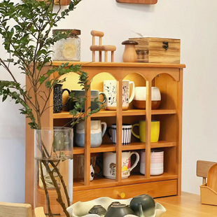 Scandinavian Solid Wood Cup Rack Japanese Style Plaid Display Cabinet Household Duobao Storage Cabinet Coffee Glass Cup Rack