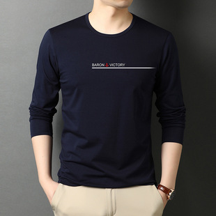 Spring and Autum Cotton Long-Sleeved T-Shirt Men's Printed Round Neck T-Shirt Sweatshirt Loose Middle-Aged Dad Men's Bottoming Shirt