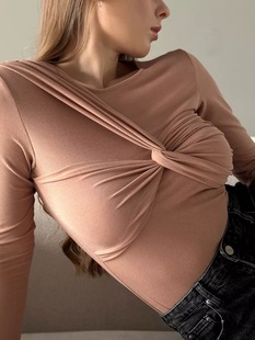 Футболка Slim-Fit High-Elastic Modal Cross-Knot T-Shirt Top Long-Sleeved Tight Base Shirt