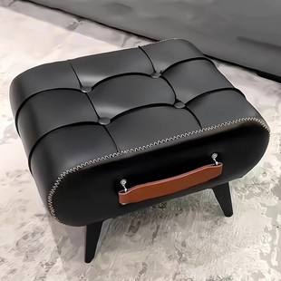 Italian Style Light Luxury Leather Stool Household Simple Door Shoe Changing Stool Living Room Coffee Table Small Low Sofa Foot Stool Portable Stool