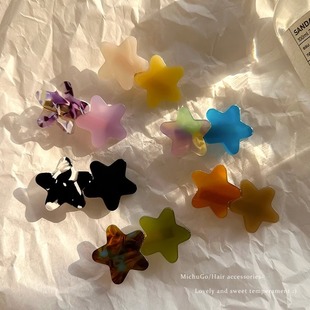 Korean-style Acetic Acid Contrast Color Star Hairpin Side Broken Hair Bangs Clip Simple Cute Back Head Girl Heart Duckbill Clip
