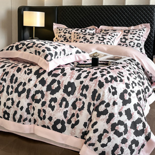 2025 Spring New Digital Ice Silk Wide Edge Series Four-piece Set Household Bedding Soft and Comfortable Bed Sheet Bed Cover