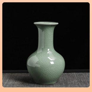 ✅Ge Kiln Open Pieces Vase Ice Cracking Glaze Ceramic Flower Vessel Dried Flower Vessel Hydroponic Vessel Living Room TV Cabinet Home Pendulum