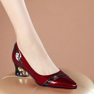 [108000 people] 2025 new all-match women's shoes leather pure leather shallow pointed thick heel comfortable