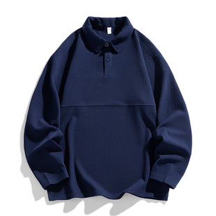 Japanese Style Retro Lel Long Sleeve Polo Shirt Men's 2024 Autumn New Style Split Stitching Casual Loose Top Trendy